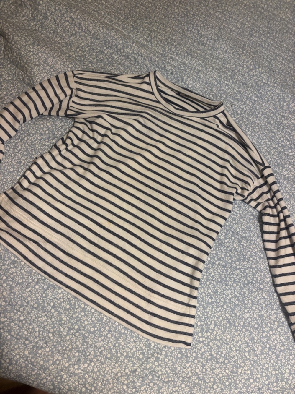 Aerie Oversized Cream and Blue Striped Long Sleeve Tee